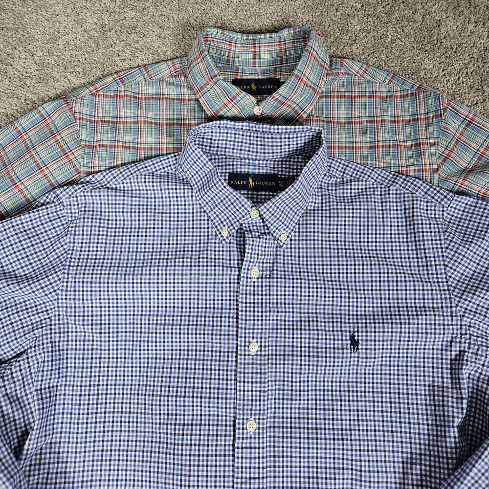 Ralph Lauren Shirts Men's XL Blue Plaid Lot Of 2 Button Ups Preppy Old Money